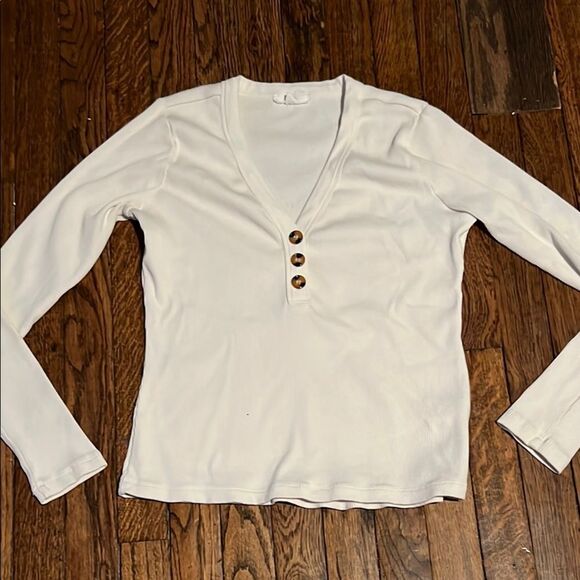 a loves a White Long Sleeve Fitted Henley with Buttoned Detail size L - Picture 1 of 7